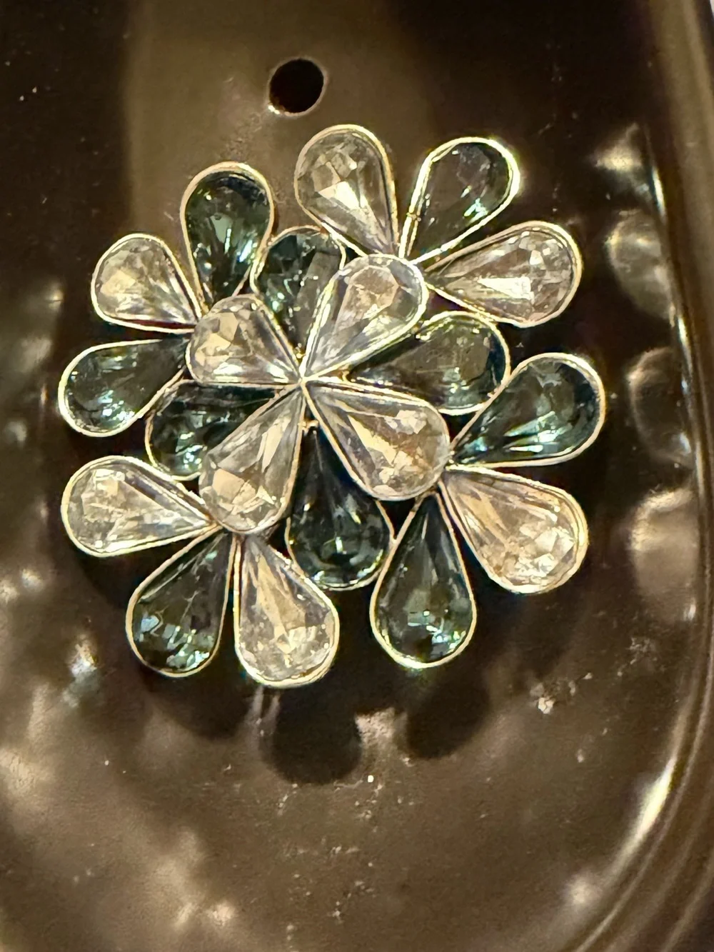 Crystal Floral Brooch - Clear & Sapphire Blue Stones